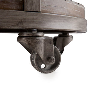 32" Brown Wood And Iron With Iron Round Distressed Coffee Table