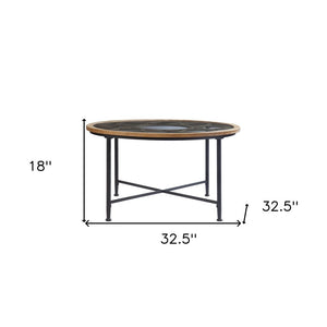 33" Floral Design Glass Top Round Coffee Table