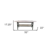 52" Black and White Metal and Faux Marble Boho Rope Oval Coffee Table