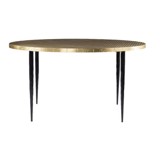 34" Black And Gold Embossed Metal Round Coffee Table