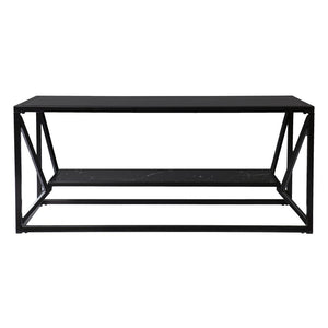 42" Black Glass Faux Marble And Metal Coffee Table With Shelf