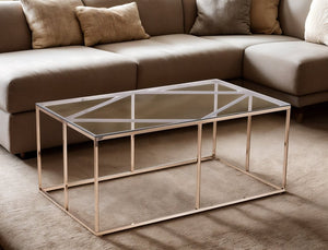 42" Clear and Champagne Glass and Metal Coffee Table