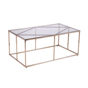 42" Clear and Champagne Glass and Metal Coffee Table