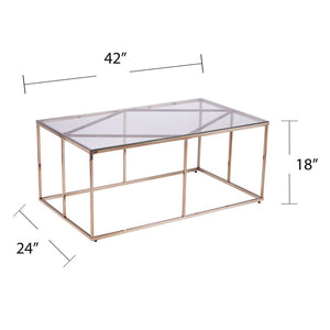 42" Clear and Champagne Glass and Metal Coffee Table