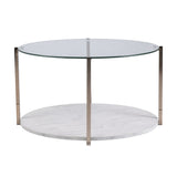 33" Gold Glam Glass And Faux Marble Two Tier Round Coffee Table