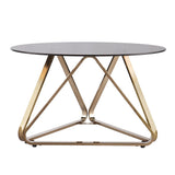31" Smoky Black and Gold Glass and Metal Round Coffee Table