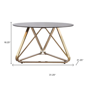 31" Smoky Black and Gold Glass and Metal Round Coffee Table