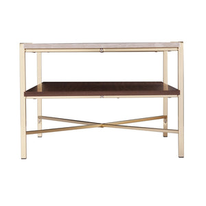 47" Brass Manufactured Wood And Metal Rectangular Coffee Table