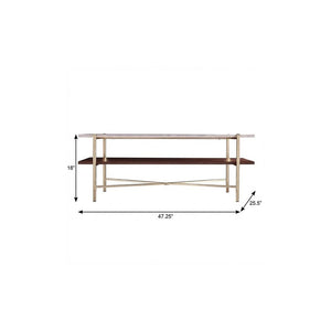 47" Brass Manufactured Wood And Metal Rectangular Coffee Table