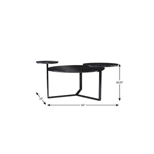 43" Black Faux Marble And Metal With Iron Round Coffee Table