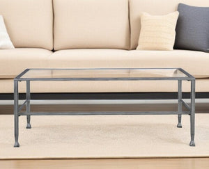48" Silver Glass And Metal Rectangular Coffee Table
