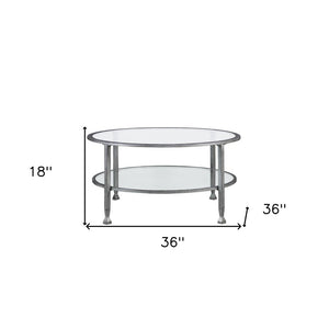 36" Silver Glass And Metal Round Coffee Table