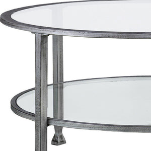 36" Silver Glass And Metal Round Coffee Table