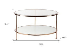 34" Clear and Gold Glass with Iron Round Coffee Table