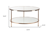 34" Clear and Gold Glass with Iron Round Coffee Table