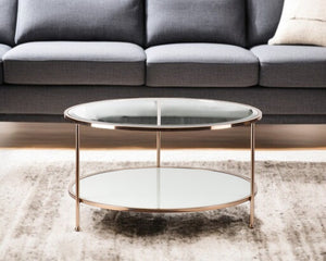 34" Clear and Gold Glass with Iron Round Coffee Table
