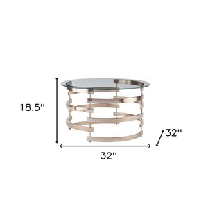 32" Clear And Champagne Glass And Metal With Iron Round Coffee Table