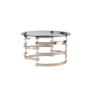 32" Clear And Champagne Glass And Metal With Iron Round Coffee Table