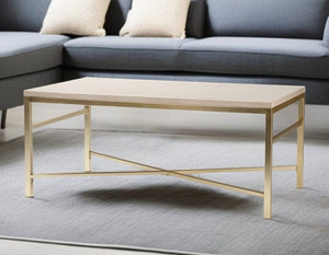 42" Off White Manufactured Wood And Metal Rectangular Coffee Table