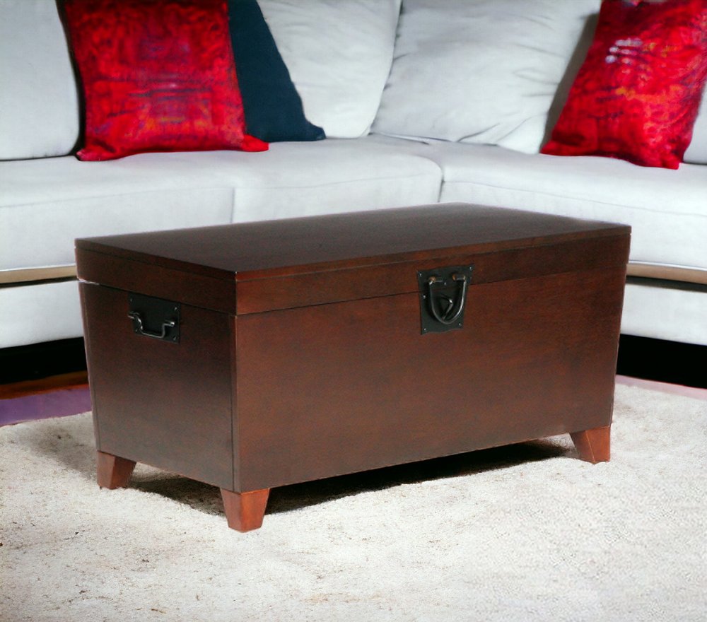 39" Brown Wood With Iron Trunk Coffee Table