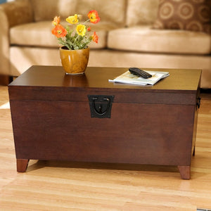 39" Brown Wood With Iron Trunk Coffee Table