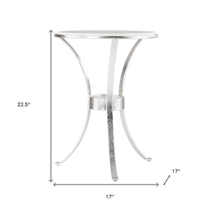 23" Silver And White Marble Curvy Leg Round End Table