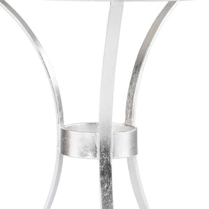 23" Silver And White Marble Curvy Leg Round End Table