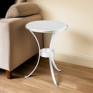 23" Silver And White Marble Curvy Leg Round End Table