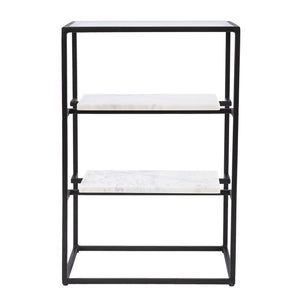 24" Black Glass and Marble Rectangular End Table With Two Shelves