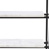 24" Black Glass and Marble Rectangular End Table With Two Shelves