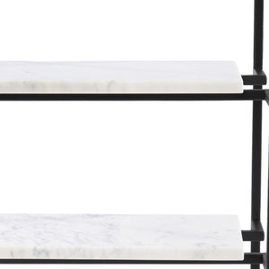 24" Black Glass and Marble Rectangular End Table With Two Shelves