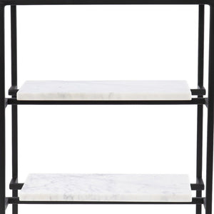 24" Black Glass and Marble Rectangular End Table With Two Shelves