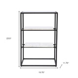 24" Black Glass and Marble Rectangular End Table With Two Shelves