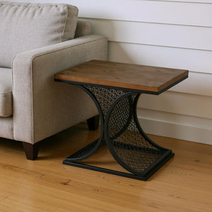 19" Black And Brown Wood And Iron End Table