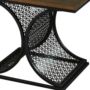 19" Black And Brown Wood And Iron End Table