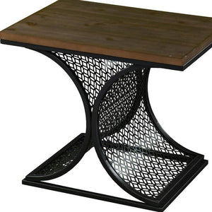 19" Black And Brown Wood And Iron End Table