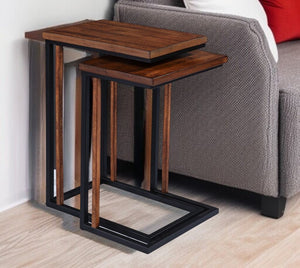 Set Of Two 25" Brown Solid Wood Rectangular Nested End Tables