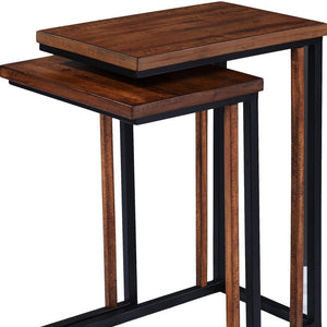 Set Of Two 25" Brown Solid Wood Rectangular Nested End Tables