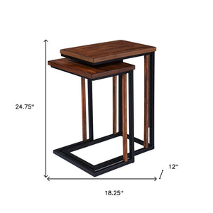 Set Of Two 25" Brown Solid Wood Rectangular Nested End Tables