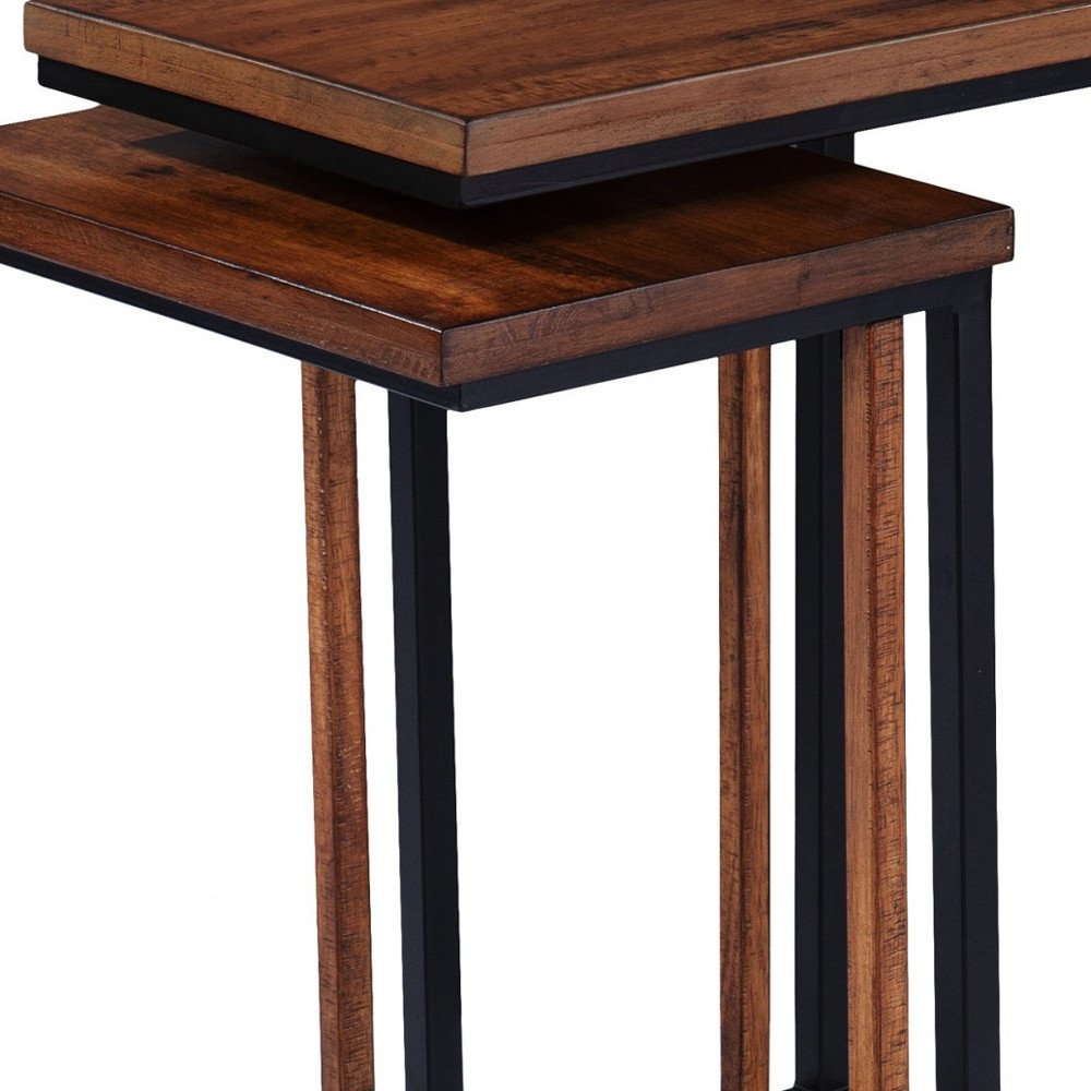 Set Of Two 25" Brown Solid Wood Rectangular Nested End Tables