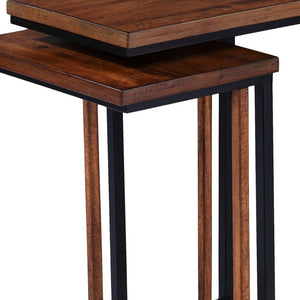 Set Of Two 25" Brown Solid Wood Rectangular Nested End Tables