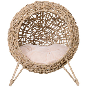 20.5' Weaved Banana Leaf Cat Bed with Cushion Beige