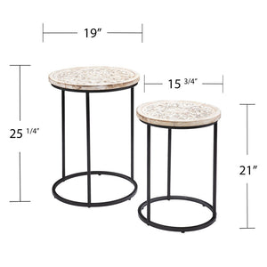 Set of Two Black And White Distressed Wood And Iron Round Nested Tables