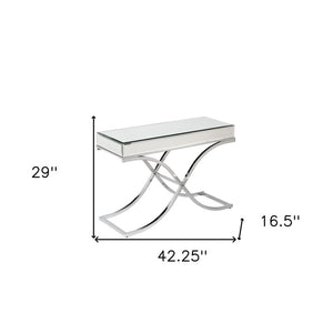 42" Silver Mirrored Glass Cross Leg Console Table