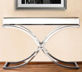 42" Silver Mirrored Glass Cross Leg Console Table