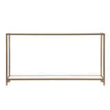 56" Clear and Gold Glass Mirrored Frame Console Table With Shelves