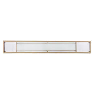 56" Clear and Gold Glass Mirrored Frame Console Table With Shelves
