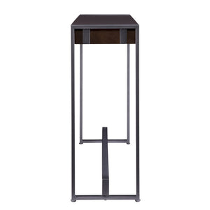 54" Dark Brown and Gunmetal Wood and Metal Sled Console Table