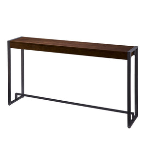 54" Dark Brown and Gunmetal Wood and Metal Sled Console Table