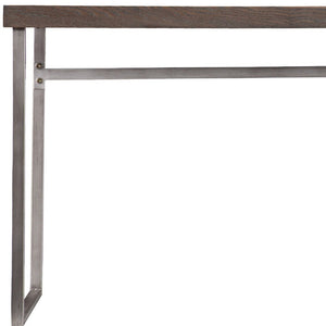 46" Gray Brown and Silver Wood and Metal Distressed Sled Console Table